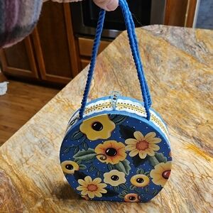 Floral Blue Box In Shape of  Handbag